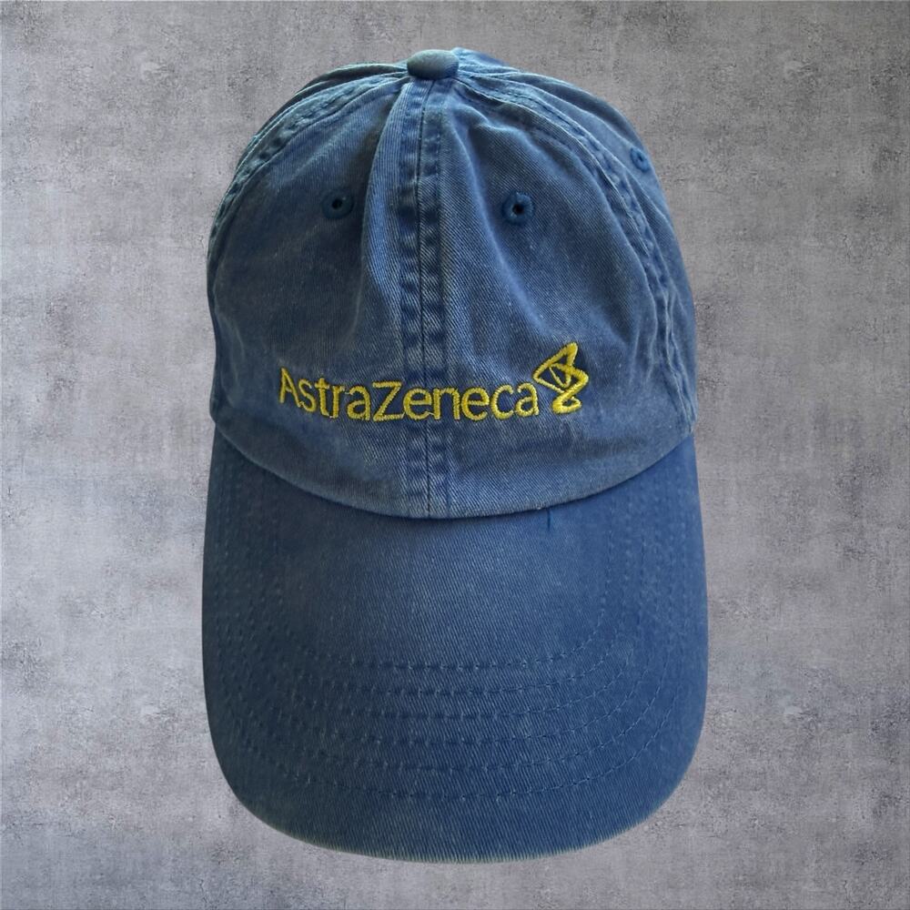 Vintage AstraZeneca Hat Pharma Promo Cap Y2K Blue Cotton Embroidered Dad Strap